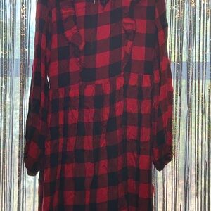 Girls Red and Black Checkered Long Sleeve Dress